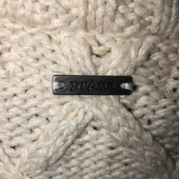 PRANA Cream Cable Knit Cowl Neck Snap Front Cardigan, M - Picture 4 of 6